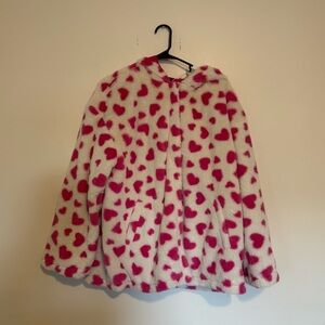 Pink Heart Pattern Hooded Puffer Jacket